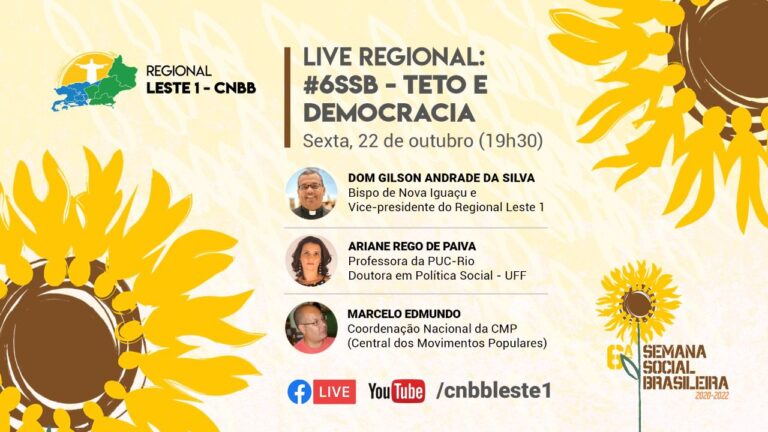 Teto e democracia é o tema da live regional da 6ª semana social brasileira